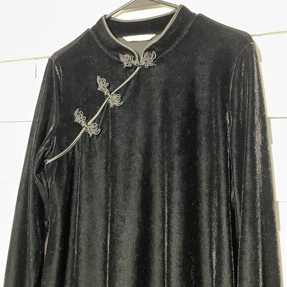 EUC Soft Surroundings Tai Velvet Tunic Top Dress Black Medium Velour Asian style - Picture 14 of 14